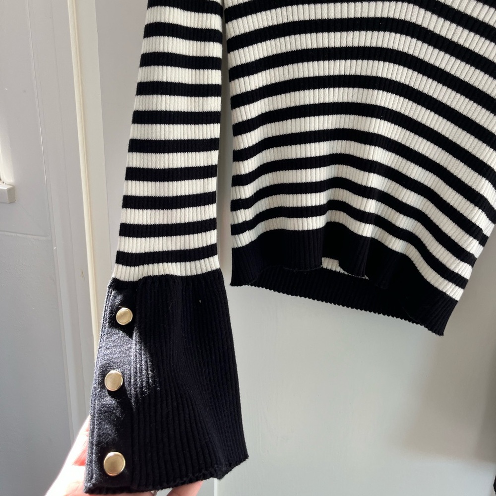 Anthropologie Black and White Striped Ribbed Polo Sweater - Picture 3 of 5